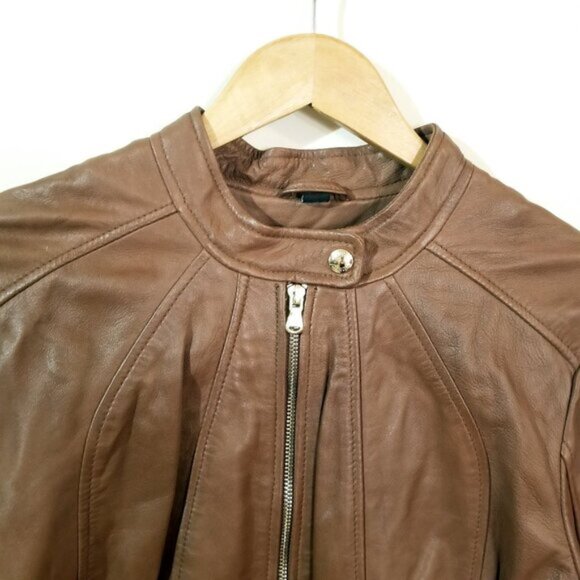 Guess Genuine Leather Moto Cropped Style Jacket – Warm Brown - Sz XL - Picture 6 of 15